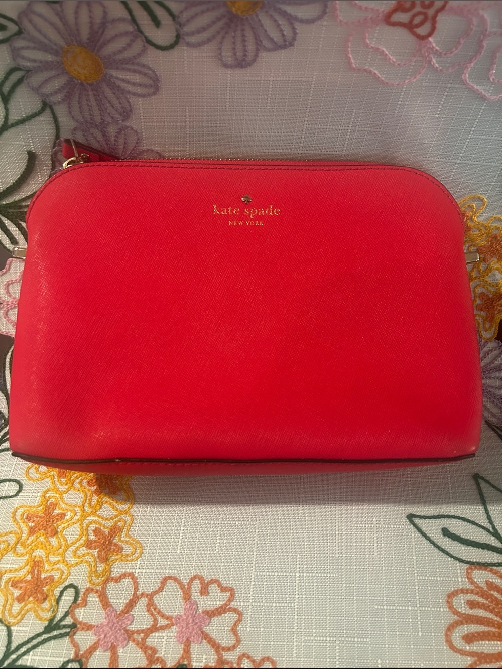 kate spade bright pink Saffiano leather cosmetic pouch